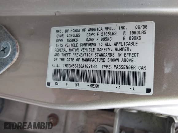 2006 Honda Accord LX с VIN 1HGCM56436A169183, выставлен на аукционе IAAI как лот 43569635 с пробегом 76 474 миль миль и . История ставок и продаж доступна на DreamBid. Изображение 9.