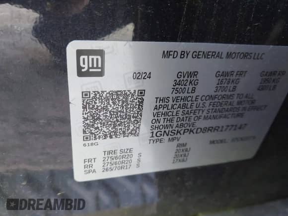 2024 Chevrolet Tahoe Z71 с VIN 1GNSKPKD8RR177147, выставлен на аукционе IAAI как лот 42383508 с пробегом 28 772 миль миль и . История ставок и продаж доступна на DreamBid. Изображение 9.