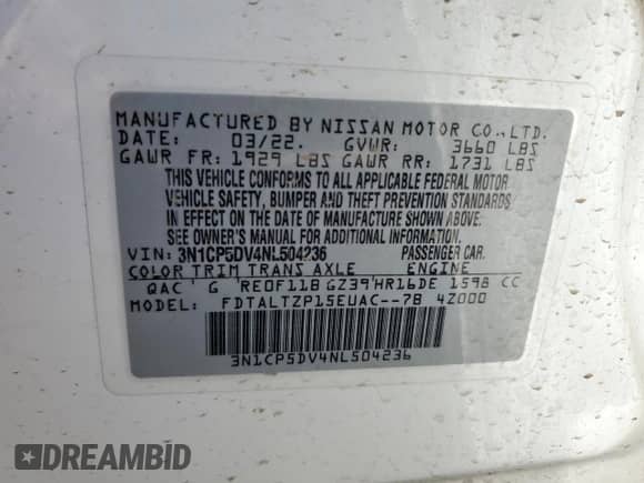 2022 Nissan Kicks SR z VIN 3N1CP5DV4NL504236, wystawiony jako Copart lot #66194775 z przebiegiem 35 670 mil mil oraz Szkoda całkowita • Salvage title. Historia ofert i sprzedaży dostępna na DreamBid. Obrazek 13.