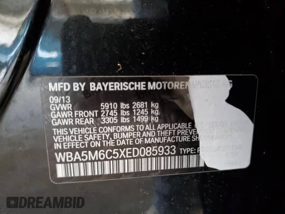 2014 BMW 5 Series с VIN WBA5M6C5XED085933, выставлен на аукционе Copart как лот 63687755 с пробегом 126 602 миль миль и Списание • Salvage title. История ставок и продаж доступна на DreamBid. Изображение 12.