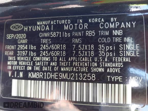 2021 Hyundai Palisade SE с VIN KM8R1DHE9MU213258, выставлен на аукционе IAAI как лот 42854592 с пробегом 33 819 миль миль и . История ставок и продаж доступна на DreamBid. Изображение 9.