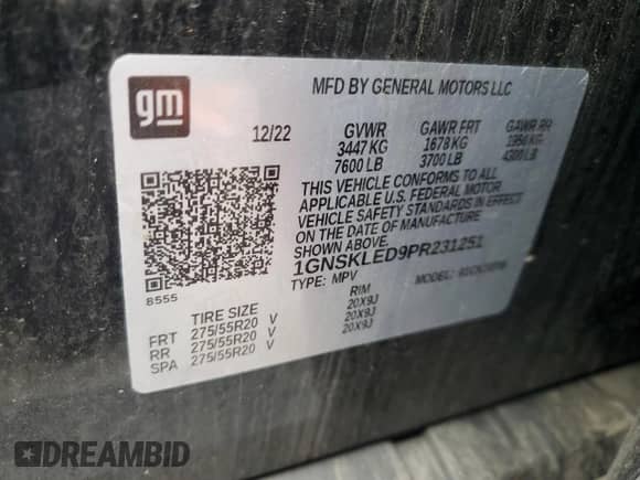 2023 Chevrolet Tahoe Commercial с VIN 1GNSKLED9PR231251, выставлен на аукционе Copart как лот 61596185 с пробегом 49 228 миль миль и Списание • Salvage title. История ставок и продаж доступна на DreamBid. Изображение 13.