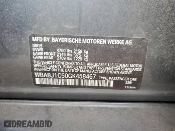 2016 BMW 3 Series 328d xDrive с VIN WBA8J1C50GK458467, выставлен на аукционе Copart как лот 87393705 с пробегом 35 871 миль миль и Списание • Salvage title. История ставок и продаж доступна на DreamBid. Изображение 12.