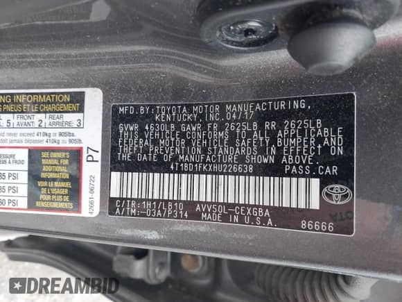 2017 Toyota Camry Hybrid LE с VIN 4T1BD1FKXHU226638, выставлен на аукционе IAAI как лот 42512243 с пробегом 31 175 миль миль и . История ставок и продаж доступна на DreamBid. Изображение 9.