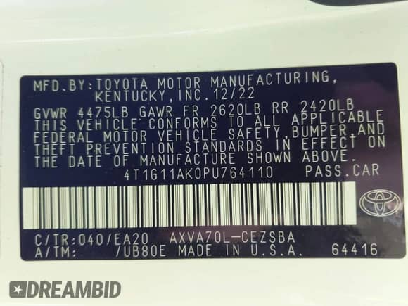 2023 Toyota Camry SE z VIN 4T1G11AK0PU764110, wystawiony jako IAAI lot #43152200 z przebiegiem 24 639 mil mil oraz . Historia ofert i sprzedaży dostępna na DreamBid. Obrazek 9.