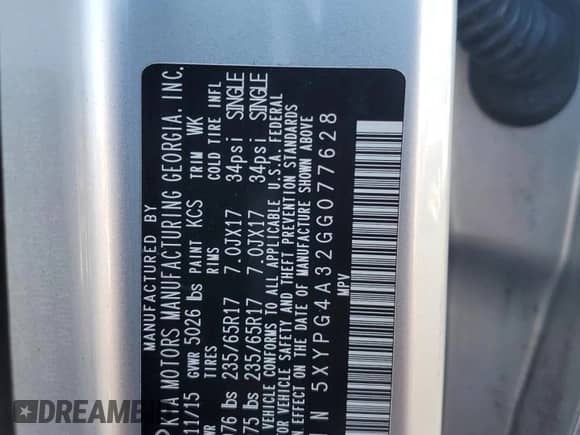 2016 Kia Sorento LX с VIN 5XYPG4A32GG077628, выставлен на аукционе Copart как лот 82609635 с пробегом 103 419 миль миль и Чистый • Clean title. История ставок и продаж доступна на DreamBid. Изображение 13.