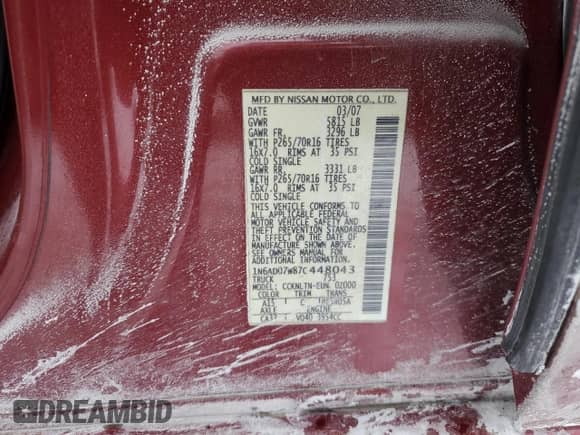 2007 Nissan Frontier SE z VIN 1N6AD07W87C448043, wystawiony jako Copart lot #89255395 z przebiegiem 216 274 mil mil oraz Szkoda całkowita • Salvage title. Historia ofert i sprzedaży dostępna na DreamBid. Obrazek 12.