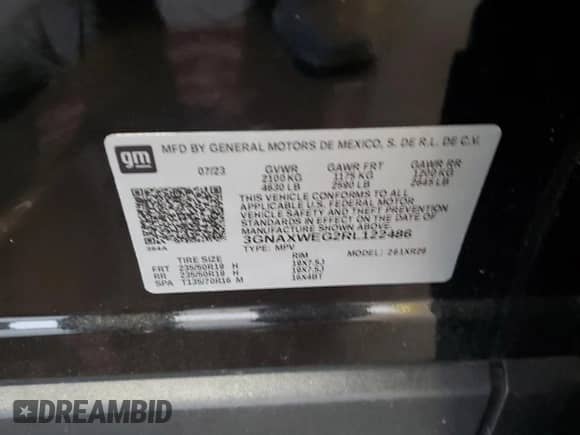 2024 Chevrolet Equinox RS with VIN 3GNAXWEG2RL122486, listed as a Copart auction lot 83973685 with 15,045 mi miles and Salvage title. Bid and sale history available at DreamBid. Image 13.