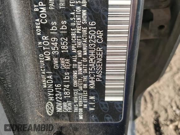 2017 Hyundai Accent SE с VIN KMHCT5AE0HU325016, выставлен на аукционе Copart как лот 81763505 с пробегом 110 371 миль миль и Списание • Salvage title. История ставок и продаж доступна на DreamBid. Изображение 12.