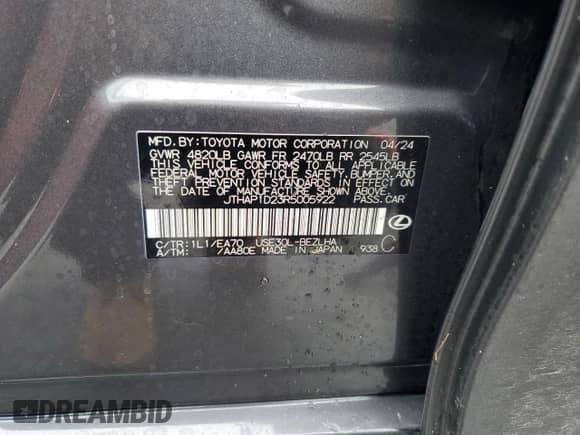 2024 Lexus IS 500 F Sport Performance z VIN JTHAP1D23R5005922, wystawiony jako Copart lot #45247665 z przebiegiem 5 774 mil mil oraz Szkoda całkowita • Salvage title. Historia ofert i sprzedaży dostępna na DreamBid. Obrazek 14.