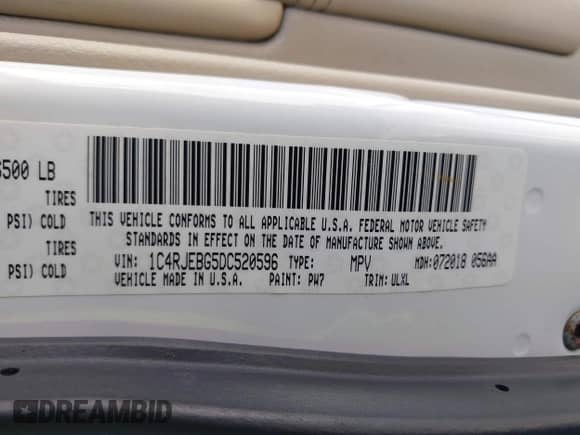 2013 Jeep Grand Cherokee Limited с VIN 1C4RJEBG5DC520596, выставлен на аукционе IAAI как лот 43164854 с пробегом 163 618 миль миль и . История ставок и продаж доступна на DreamBid. Изображение 9.