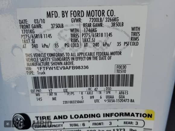 2010 Ford F-150 XL с VIN 1FTFW1EV9AFB98336, выставлен на аукционе Copart как лот 86110185 с пробегом Не указан миль и Чистый • Clean title. История ставок и продаж доступна на DreamBid. Изображение 12.