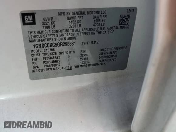 2016 Chevrolet Tahoe LTZ с VIN 1GNSCCKC5GR298681, выставлен на аукционе Copart как лот 82287955 с пробегом 113 173 миль миль и Списание • Salvage title. История ставок и продаж доступна на DreamBid. Изображение 13.