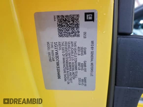 2019 Chevrolet Corvette Grand Sport 1LT with VIN 1G1YW2D7XK5104496, listed as a Copart auction lot 58745365 with 44,216 mi miles and Salvage title. Bid and sale history available at DreamBid. Image 13.