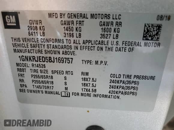 2011 Chevrolet Traverse 2LT with VIN 1GNKRJED5BJ169757, listed as a Copart auction lot 84573965 with 122,514 mi miles and Salvage title. Bid and sale history available at DreamBid. Image 13.