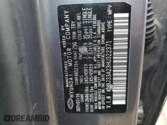 2017 Hyundai Tucson Eco z VIN KM8J33A23HU322371, wystawiony jako Copart lot #82114035 z przebiegiem 184 373 mil mil oraz Czysty tytuł • Clean title. Historia ofert i sprzedaży dostępna na DreamBid. Obrazek 14.