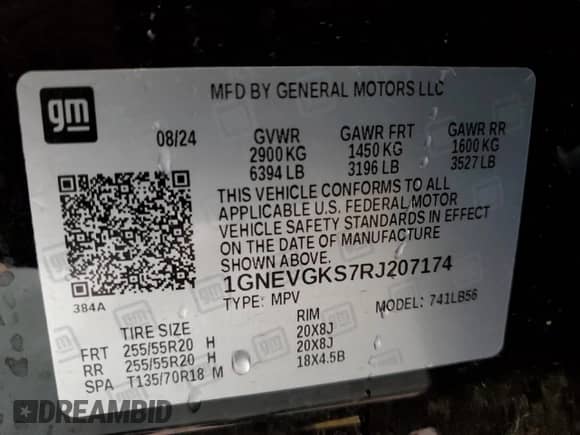2024 Chevrolet Traverse AWD LT с VIN 1GNEVGKS7RJ207174, выставлен на аукционе Copart как лот 47573845 с пробегом 10 215 миль миль и Списание • Salvage title. История ставок и продаж доступна на DreamBid. Изображение 14.