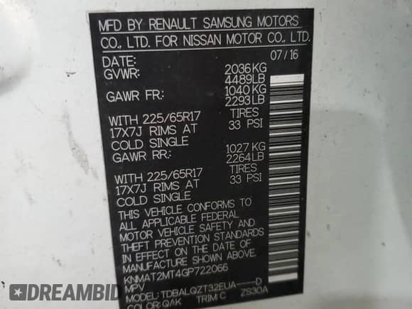 2016 Nissan Rogue SV with VIN KNMAT2MT4GP722066, listed as a Copart auction lot 80131155 with 126,929 mi miles and Salvage title. Bid and sale history available at DreamBid. Image 13.