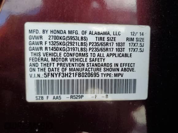 2015 Honda Pilot LX z VIN 5FNYF3H21FB020695, wystawiony jako Copart lot #87176115 z przebiegiem 154 286 mil mil oraz Czysty tytuł • Clean title. Historia ofert i sprzedaży dostępna na DreamBid. Obrazek 13.