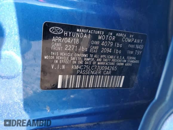 2018 Hyundai Ioniq SEL z VIN KMHC75LC7JU094265, wystawiony jako Copart lot #85889135 z przebiegiem 107 194 mil mil oraz Szkoda całkowita • Salvage title. Historia ofert i sprzedaży dostępna na DreamBid. Obrazek 12.