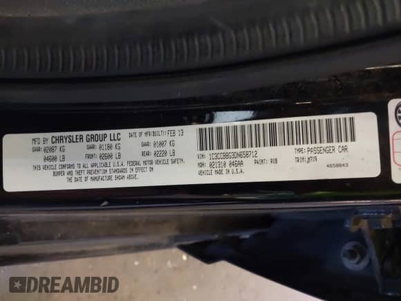 2013 Chrysler 200 Touring with VIN 1C3CCBBG3DN658712, listed as a IAAI auction lot 43237507 with 140,185 mi miles and . Bid and sale history available at DreamBid. Image 9.