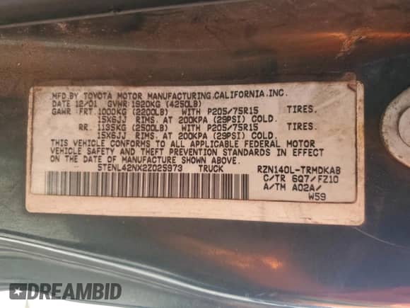 2002 Toyota Tacoma с VIN 5TENL42NX2Z025973, выставлен на аукционе Copart как лот 84580115 с пробегом 289 670 миль миль и Списание • Salvage title. История ставок и продаж доступна на DreamBid. Изображение 13.