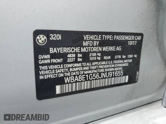 2018 BMW 3 Series 320i z VIN WBA8E1G56JNU91655, wystawiony jako Copart lot #84635715 z przebiegiem 64 825 mil mil oraz Szkoda całkowita • Salvage title. Historia ofert i sprzedaży dostępna na DreamBid. Obrazek 12.
