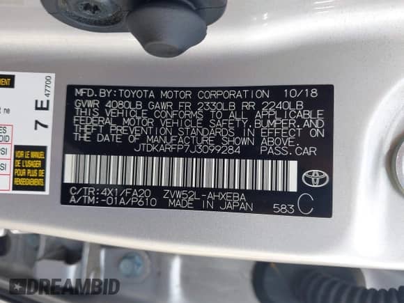 2018 Toyota Prius Plus z VIN JTDKARFP7J3099284, wystawiony jako IAAI lot #42920662 z przebiegiem 51 694 mil mil oraz . Historia ofert i sprzedaży dostępna na DreamBid. Obrazek 9.