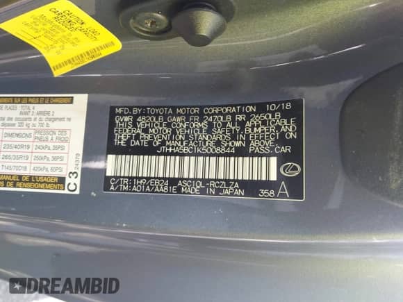 2019 Lexus RC 300 с VIN JTHHA5BC1K5008844, выставлен на аукционе IAAI как лот 43058589 с пробегом 71 760 миль миль и . История ставок и продаж доступна на DreamBid. Изображение 9.