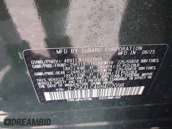 2024 Subaru Forester Limited z VIN JF2SKALC4RH402098, wystawiony jako IAAI lot #39994157 z przebiegiem 5 901 mil mil oraz . Historia ofert i sprzedaży dostępna na DreamBid. Obrazek 7.