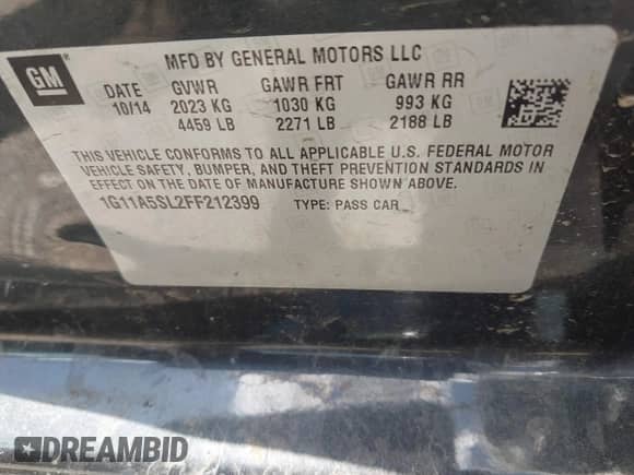 2015 Chevrolet Malibu LS z VIN 1G11A5SL2FF212399, wystawiony jako IAAI lot #42572437 z przebiegiem 147 798 mil mil oraz . Historia ofert i sprzedaży dostępna na DreamBid. Obrazek 9.