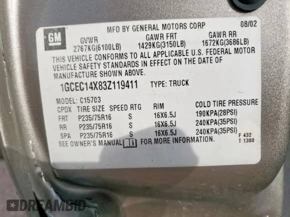 2003 Chevrolet Silverado 1500 LS z VIN 1GCEC14X83Z119411, wystawiony jako Copart lot #81822015 z przebiegiem 146 594 mil mil oraz Szkoda całkowita • Salvage title. Historia ofert i sprzedaży dostępna na DreamBid. Obrazek 12.