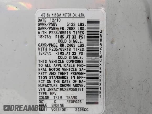 2011 Nissan Murano SL с VIN JN8AZ1MUXBW058151, выставлен на аукционе IAAI как лот 41321064 с пробегом 230 213 миль миль и . История ставок и продаж доступна на DreamBid. Изображение 9.