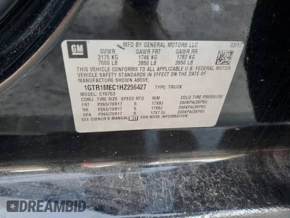 2017 GMC Sierra 1500 SLE с VIN 1GTR1MEC1HZ256427, выставлен на аукционе Copart как лот 80844084 с пробегом Не указан миль и Списание • Salvage title. История ставок и продаж доступна на DreamBid. Изображение 13.