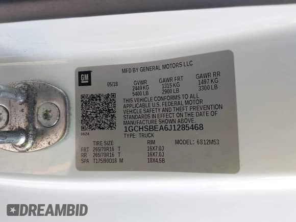 2018 Chevrolet Colorado 2WD Work Truck with VIN 1GCHSBEA6J1285468, listed as a IAAI auction lot 43245825 with 113,393 mi miles and . Bid and sale history available at DreamBid. Image 9.