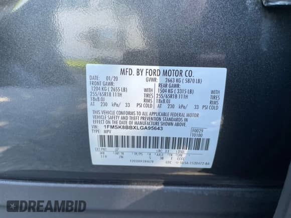 2020 Ford Explorer z VIN 1FMSK8BBXLGA95643, wystawiony jako Copart lot #86494225 z przebiegiem 172 493 mil mil oraz Czysty tytuł • Clean title. Historia ofert i sprzedaży dostępna na DreamBid. Obrazek 10.