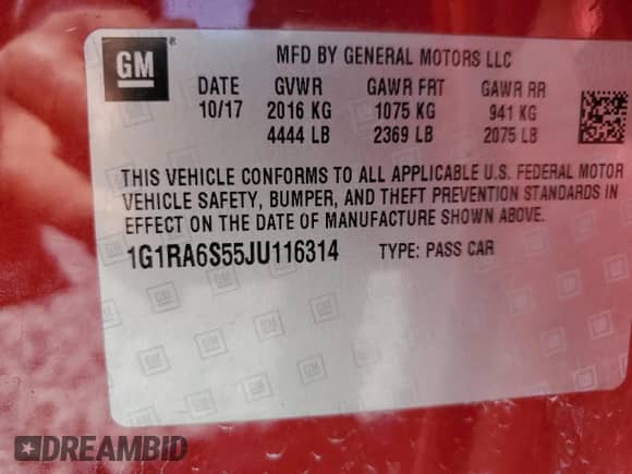 2018 Chevrolet Volt LT z VIN 1G1RA6S55JU116314, wystawiony jako Copart lot #70450285 z przebiegiem 107 796 mil mil oraz Czysty tytuł • Clean title. Historia ofert i sprzedaży dostępna na DreamBid. Obrazek 13.