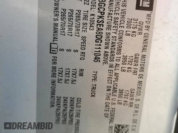 2013 Chevrolet Silverado 1500 LT с VIN 3GCPKSEA8DG111046, выставлен на аукционе Copart как лот 80188345 с пробегом 191 643 миль миль и Списание • Salvage title. История ставок и продаж доступна на DreamBid. Изображение 12.