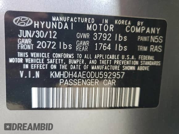 2013 Hyundai Elantra GLS z VIN KMHDH4AE0DU592957, wystawiony jako Copart lot #68100425 z przebiegiem 83 861 mil mil oraz Szkoda całkowita • Salvage title. Historia ofert i sprzedaży dostępna na DreamBid. Obrazek 12.