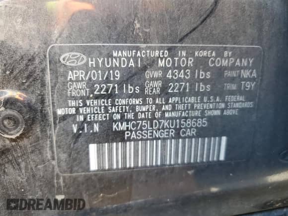 2019 Hyundai Ioniq Limited с VIN KMHC75LD7KU158685, выставлен на аукционе Copart как лот 55339374 с пробегом 150 998 миль миль и Списание • Salvage title. История ставок и продаж доступна на DreamBid. Изображение 12.