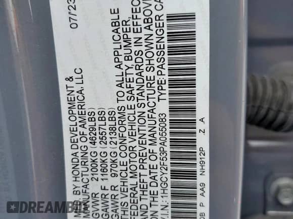 2023 Honda Accord Sport с VIN 1HGCY2F53PA055083, выставлен на аукционе Copart как лот 70666005 с пробегом 34 352 миль миль и Чистый • Clean title. История ставок и продаж доступна на DreamBid. Изображение 13.