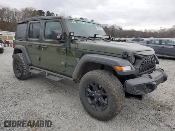 2021 Jeep Wrangler Unlimited Willys Sport with VIN 1C4HJXDN1MW542631, listed as a Copart auction lot 43310975 with 110,326 mi miles and Salvage title. Bid and sale history available at DreamBid. Image 4.