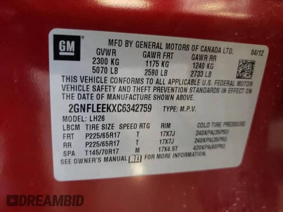 2012 Chevrolet Equinox 1LT z VIN 2GNFLEEKXC6342759, wystawiony jako Copart lot #81128145 z przebiegiem 24 769 mil mil oraz Szkoda całkowita • Salvage title. Historia ofert i sprzedaży dostępna na DreamBid. Obrazek 13.