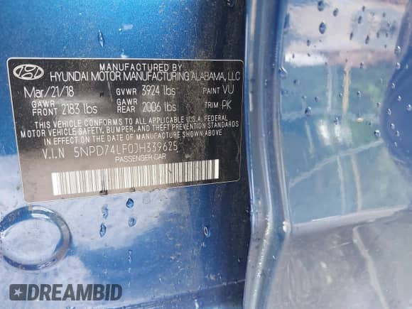 2018 Hyundai Elantra SE z VIN 5NPD74LF0JH339625, wystawiony jako IAAI lot #42815755 z przebiegiem 129 474 mil mil oraz . Historia ofert i sprzedaży dostępna na DreamBid. Obrazek 9.