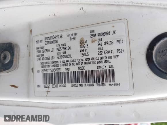 2001 Dodge RAM with VIN 2B7HB11Y51K505331, listed as a IAAI auction lot 42477853 with 124,058 mi miles and . Bid and sale history available at DreamBid. Image 9.