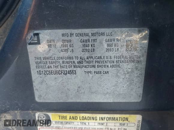 2012 Chevrolet Malibu 1LT z VIN 1G1ZC5EU6CF274563, wystawiony jako IAAI lot #43416880 z przebiegiem 202 251 mil mil oraz . Historia ofert i sprzedaży dostępna na DreamBid. Obrazek 9.