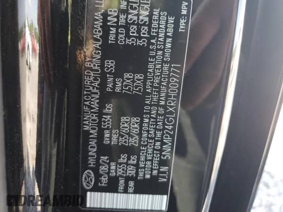 2024 Hyundai Santa Fe SEL с VIN 5NMP24GLXRH009771, выставлен на аукционе Copart как лот 62664635 с пробегом 15 246 миль миль и Списание • Salvage title. История ставок и продаж доступна на DreamBid. Изображение 13.