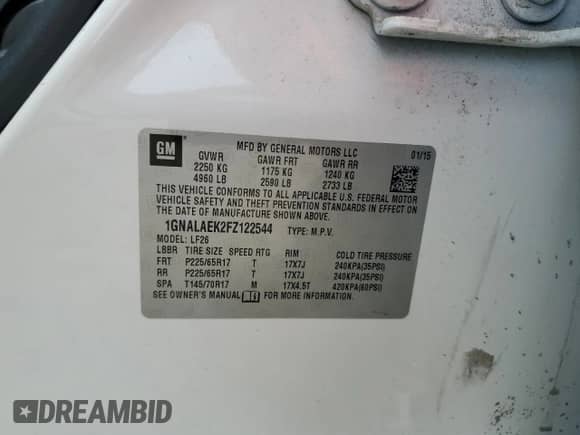 2015 Chevrolet Equinox LS with VIN 1GNALAEK2FZ122544, listed as a Copart auction lot 80641395 with 84,937 mi miles and Salvage title. Bid and sale history available at DreamBid. Image 13.