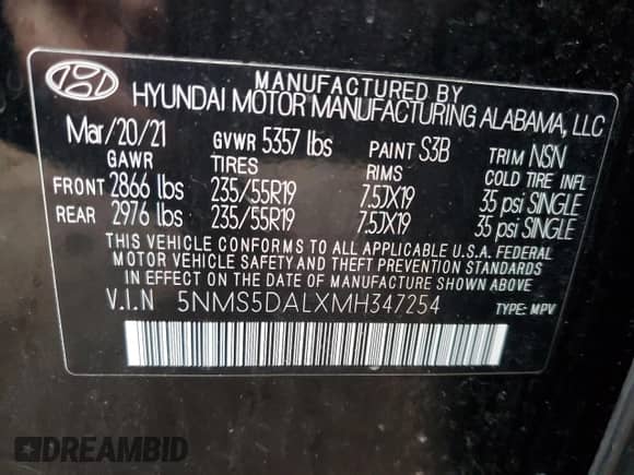 2021 Hyundai Santa Fe Calligraphy с VIN 5NMS5DALXMH347254, выставлен на аукционе Copart как лот 49868935 с пробегом 22 725 миль миль и Чистый • Clean title. История ставок и продаж доступна на DreamBid. Изображение 16.