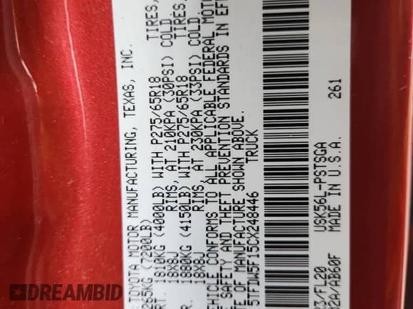 2012 Toyota Tundra z VIN 5TFDW5F15CX248446, wystawiony jako Copart lot #86131595 z przebiegiem 122 801 mil mil oraz Nie do naprawy • Non repairable. Historia ofert i sprzedaży dostępna na DreamBid. Obrazek 13.